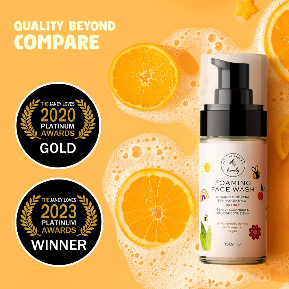 Kids using The Natural and Organic Family face wash during bedtime routine