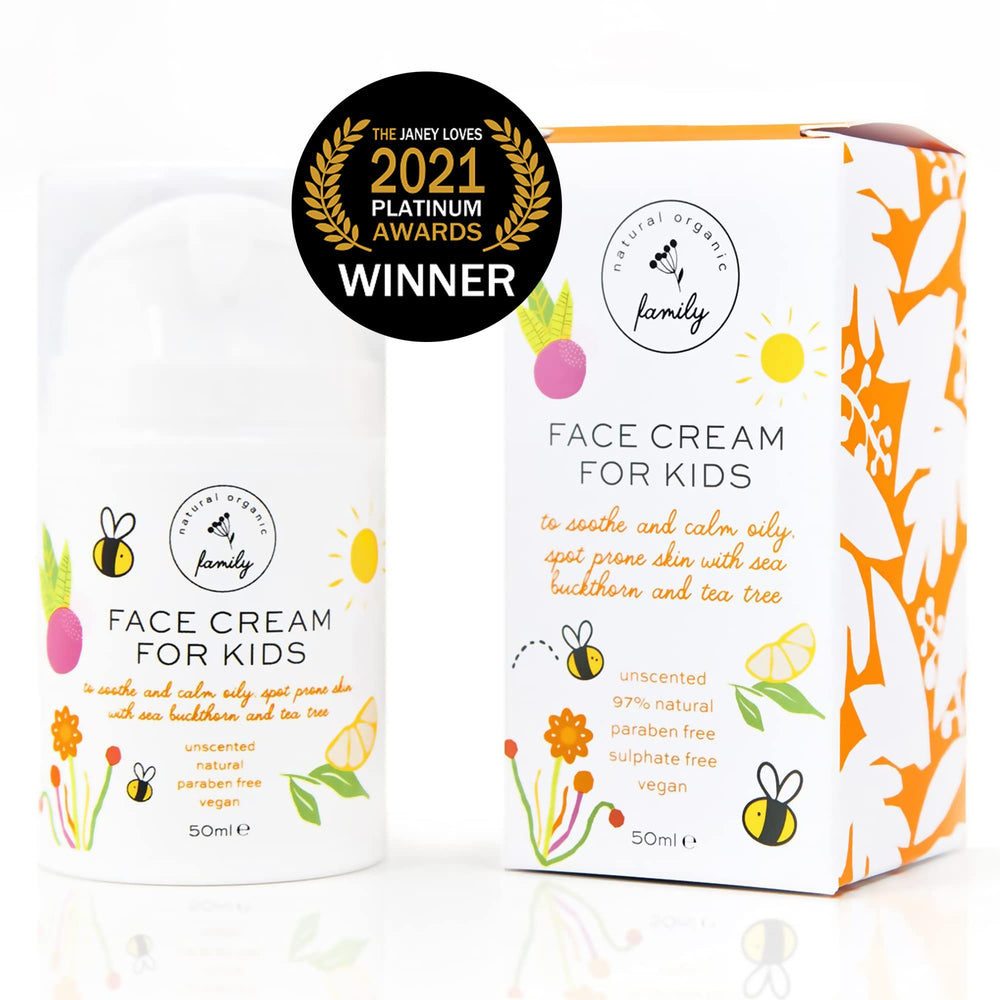 The Natural and Organic Family Packaging and ingredients focus conveys clean, safe formula for family routines.