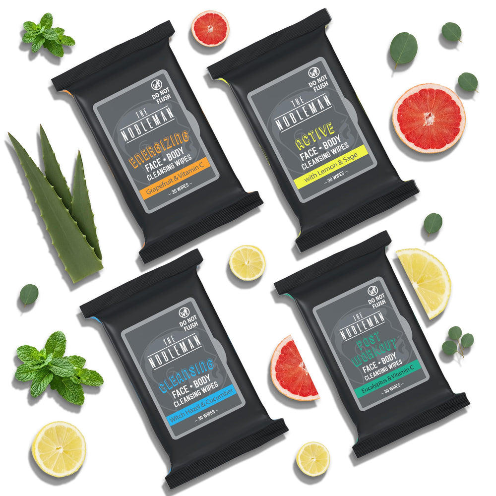 The Nobleman 4-pack packaging showcases convenient wipes for home or gym.