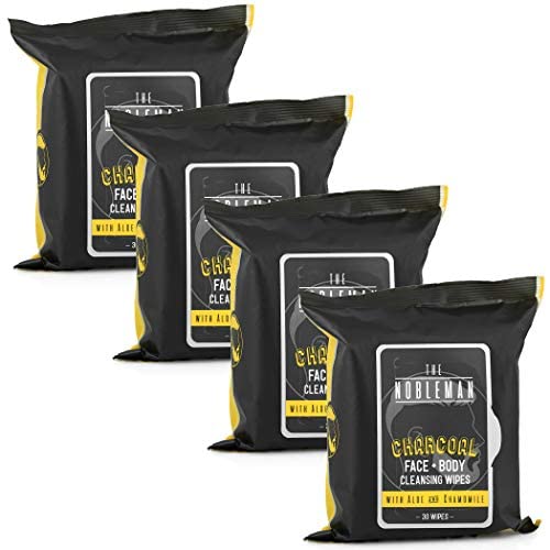 The Nobleman charcoal wipes designed for face use with Aloe.