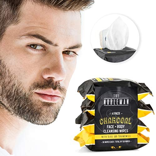 The Nobleman charcoal wipes pack-open display emphasizing 120-count value.