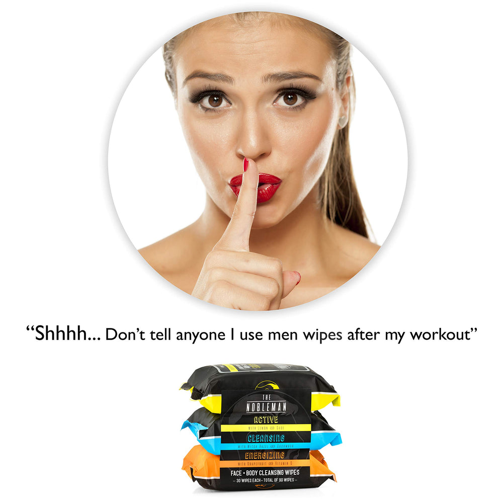 The Nobleman men's cleansing wipes after-workout moment stored in gym bag.