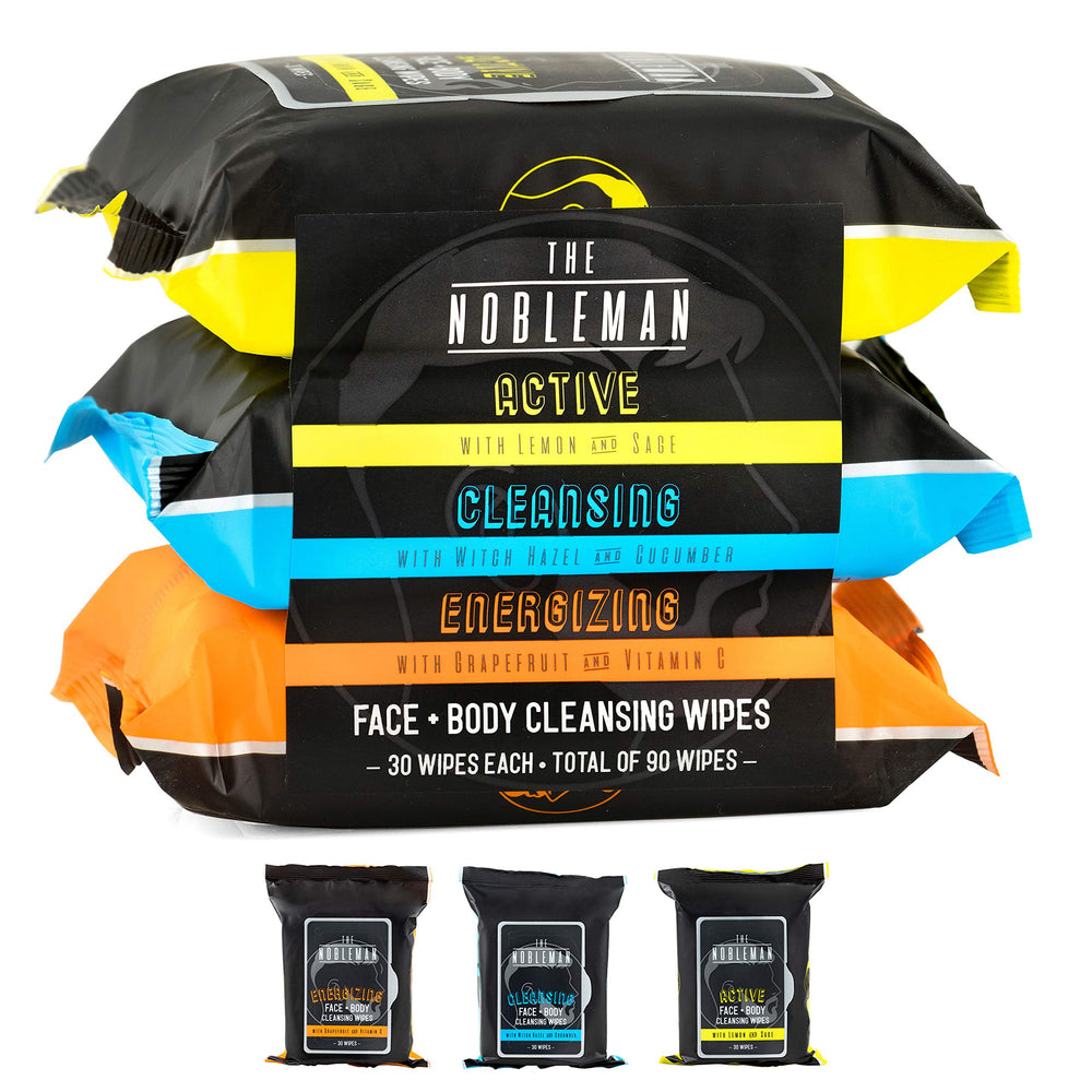 The Nobleman men's cleansing wipes close-up showing texture for quick cleansing and energizing uplift.