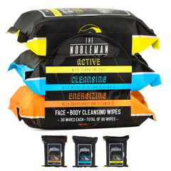 The Nobleman men's cleansing wipes close-up showing texture for quick cleansing and energizing uplift.