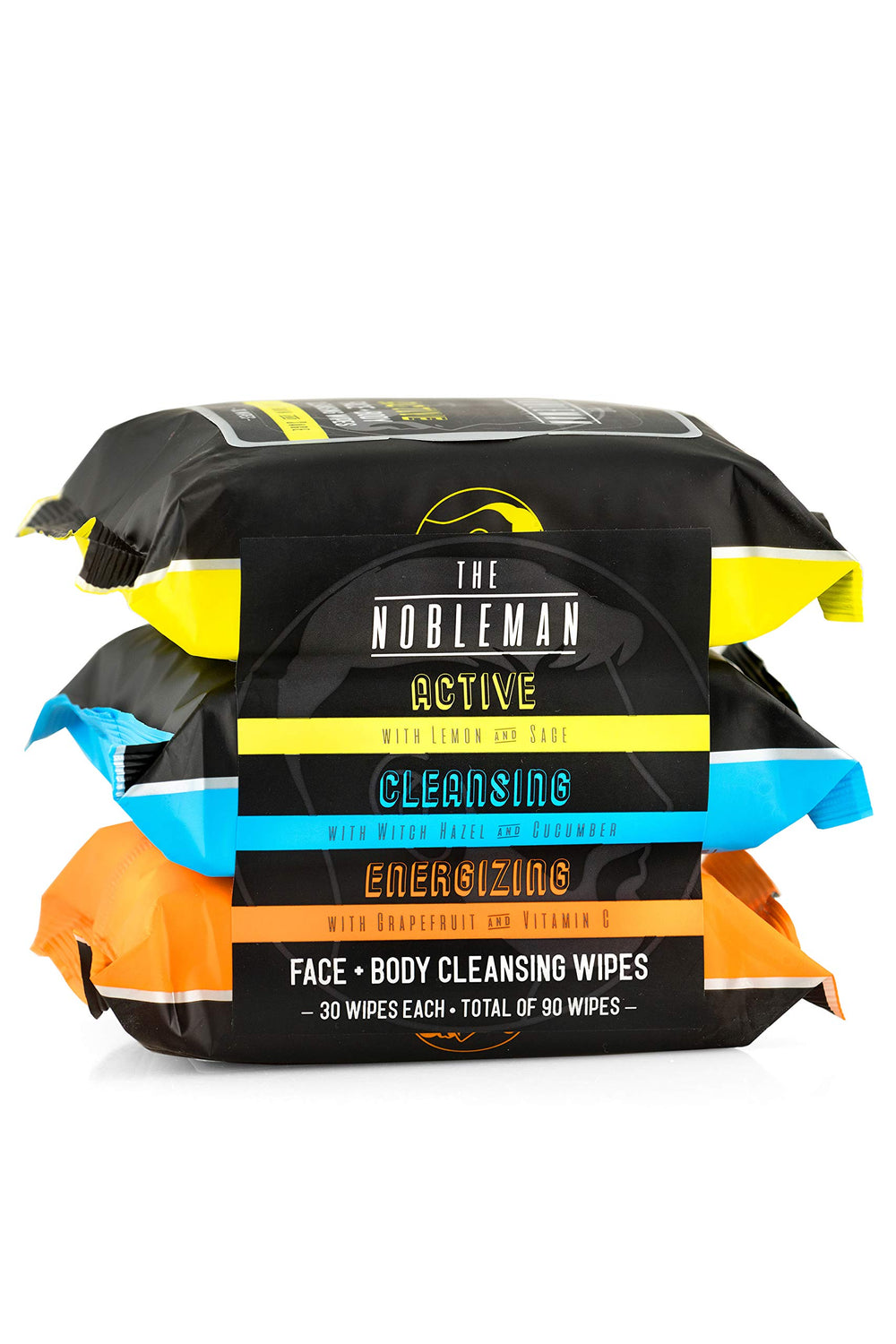 The Nobleman men's cleansing wipes front-pack view for on-the-go refresh after workouts.