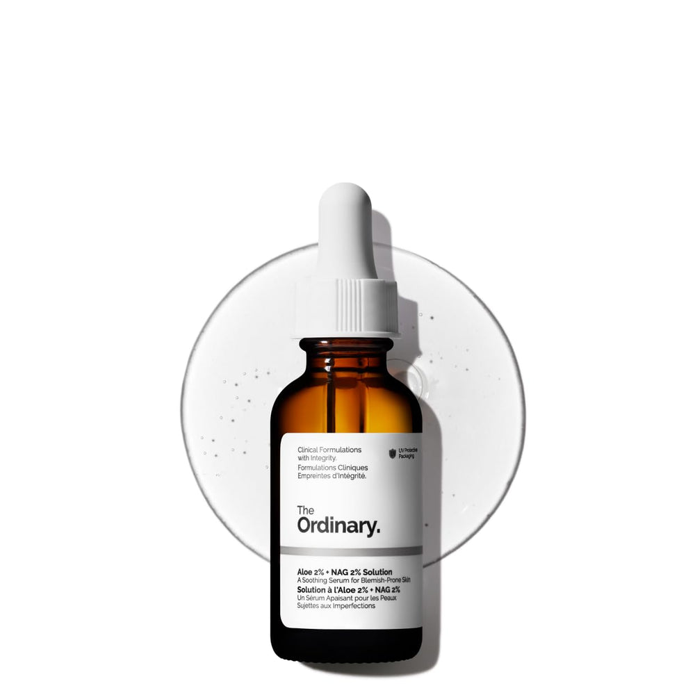 The Ordinary Aloe 2% + NAG 2% serum bottle for hydrating, post-acne care.