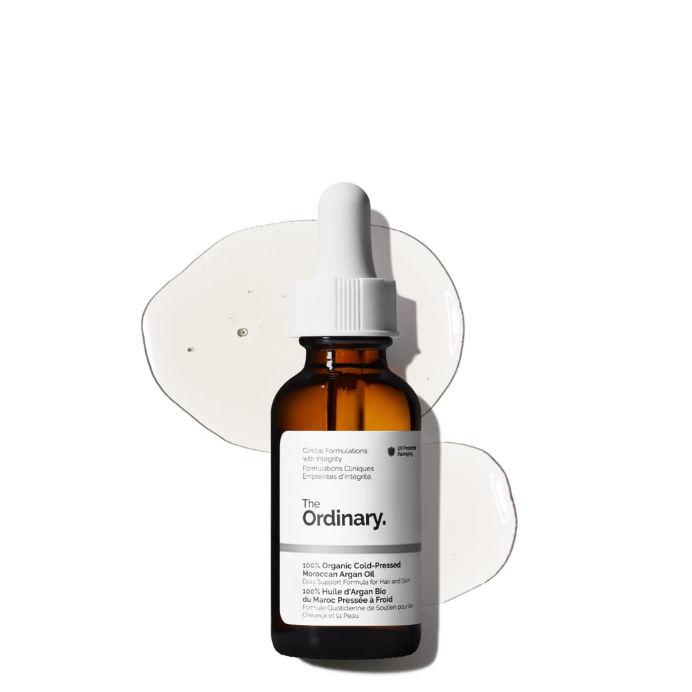 The Ordinary argan oil bottle for daily skin and hair hydration.
