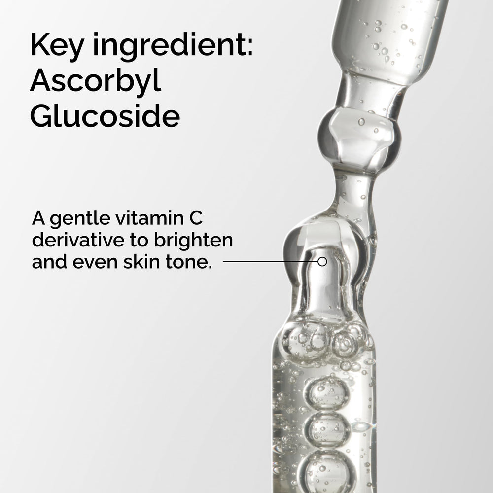The Ordinary Ascorbyl Glucoside Solution 12% drops on hand, ready for application