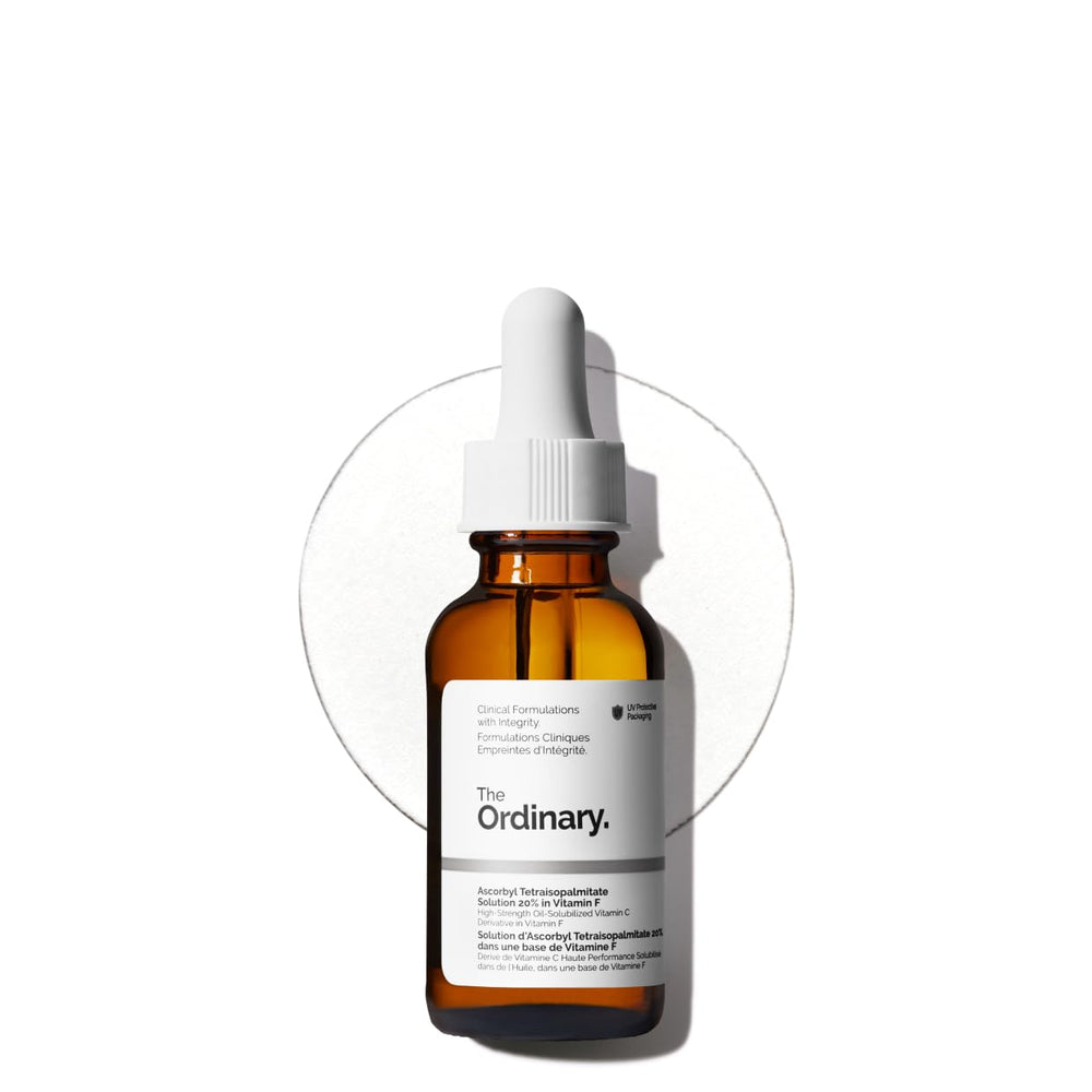 The Ordinary ascorbyl tetraisopalmitate solution bottle showing a hydrating vitamin C oil.