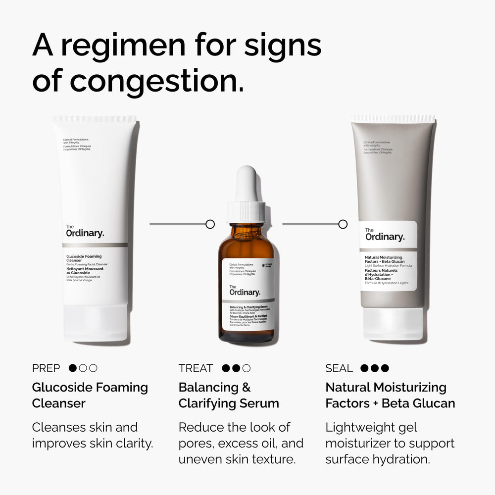 The Ordinary Balancing & Clarifying Serum on bathroom counter for daily use