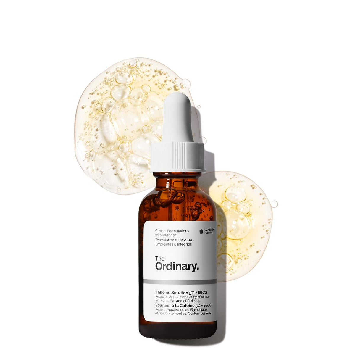 The Ordinary Caffeine Solution 5% + EGCG bottle close-up for a refreshed eye area.