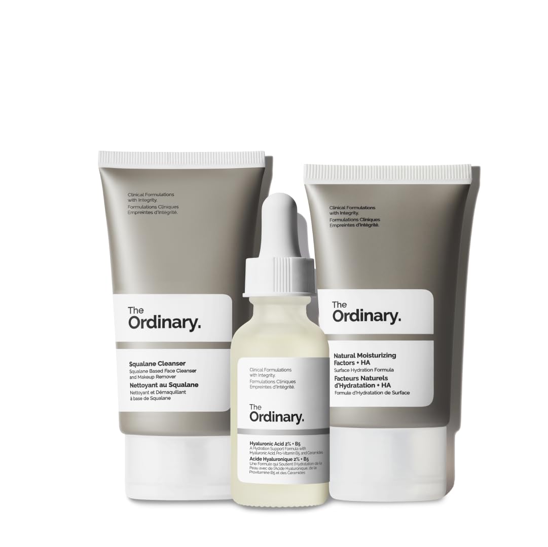 The Ordinary Daily Set Hyaluronic Acid 2% + B5 serum dropper shows deep hydration.