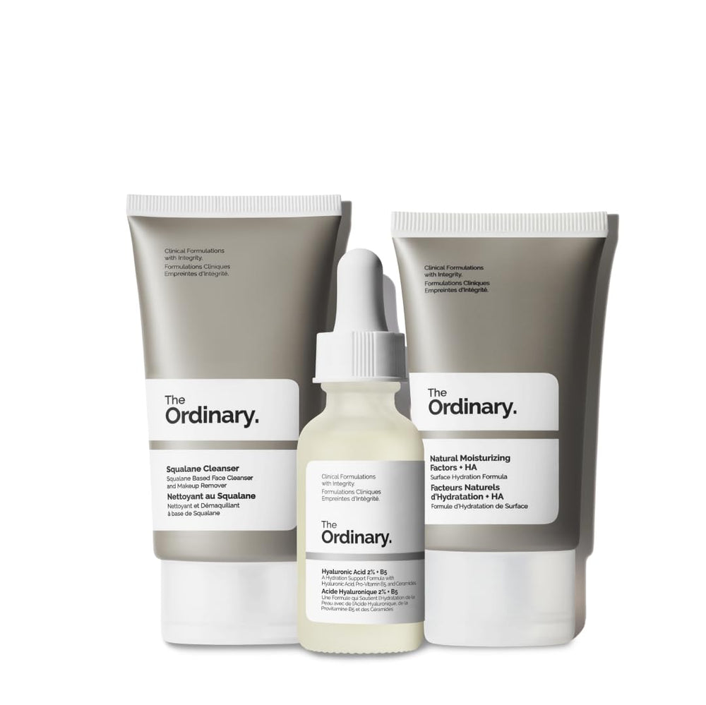 The Ordinary Daily Set Hyaluronic Acid 2% + B5 serum dropper shows deep hydration.