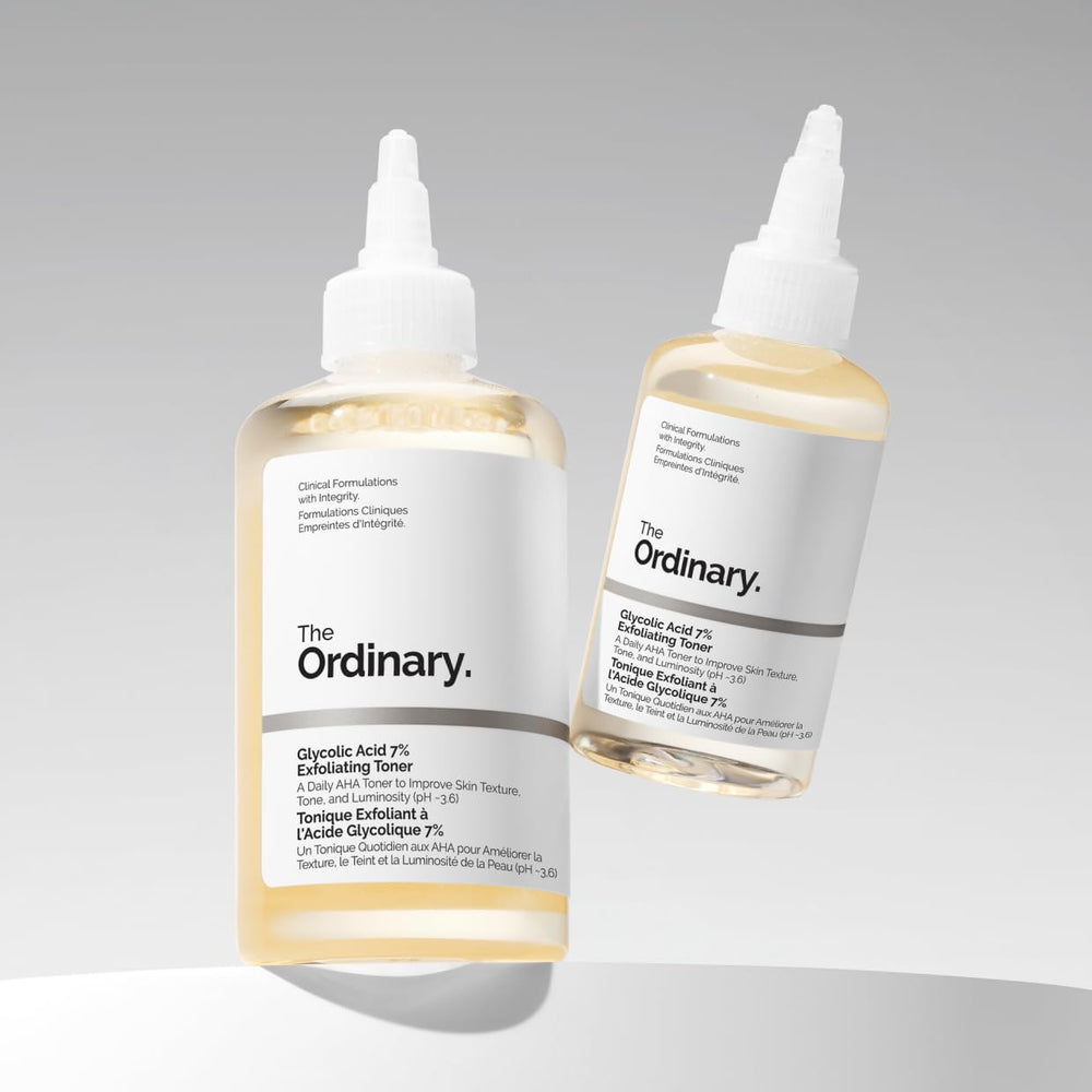 The Ordinary Glycolic Acid 7% Toner cotton-pad application for even tone.