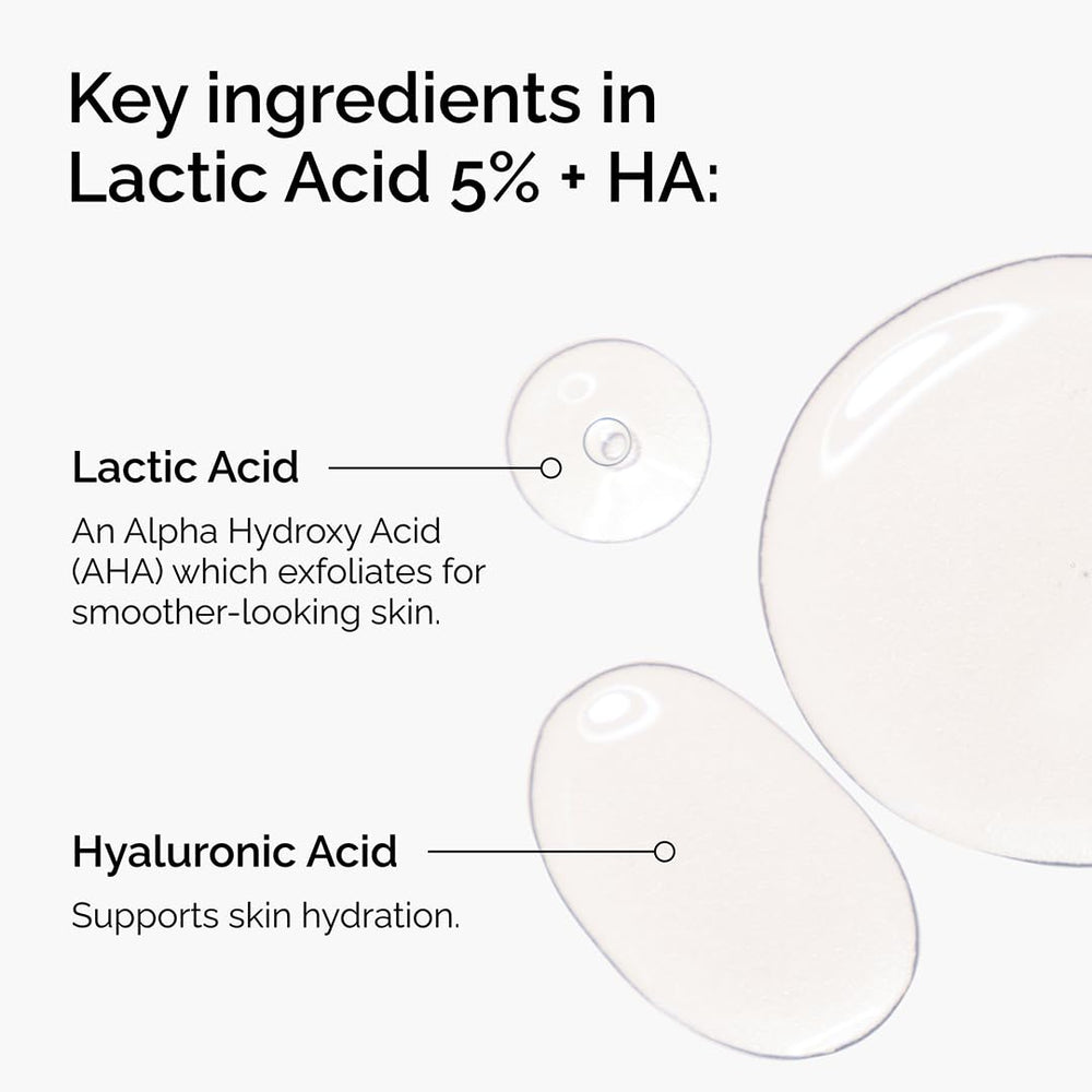 The Ordinary Lactic Acid 5% + HA texture swirl demonstrates brightening and even tone.