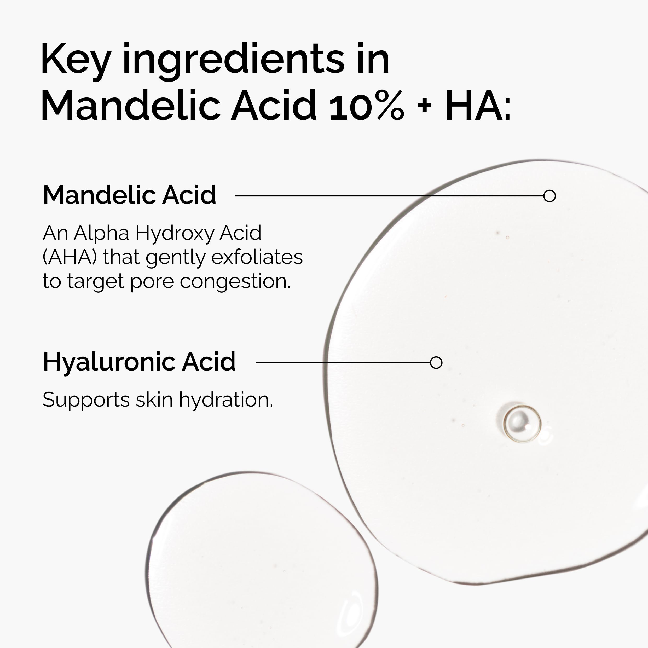 The Ordinary Mandelic Acid 10% + HA serum label close-up highlighting gentle exfoliation.