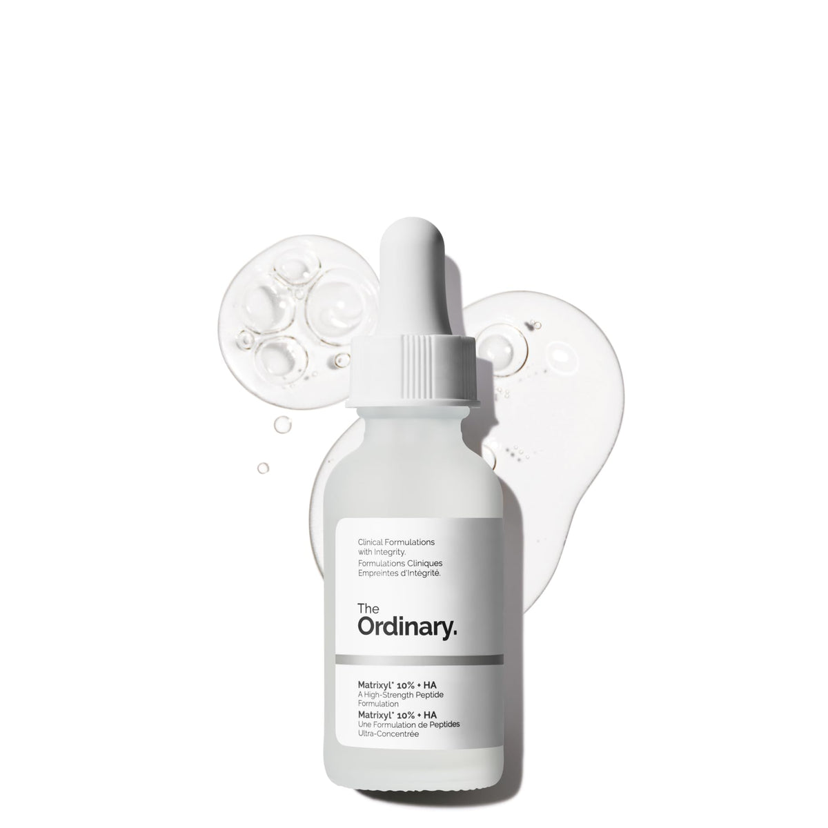 The Ordinary Matrixyl 10% + HA serum bottle close-up highlighting firming hydration.