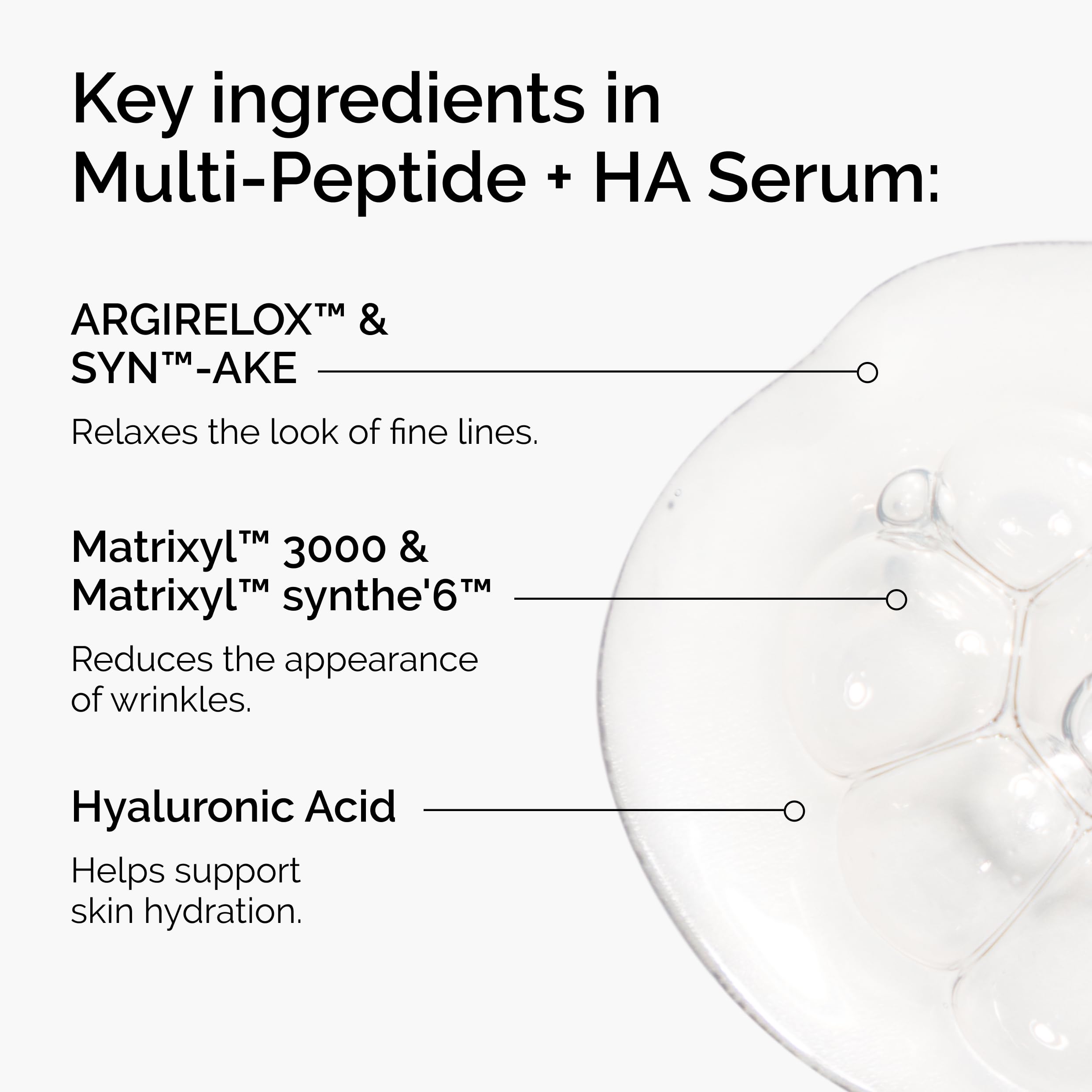 The Ordinary Multi-Peptide + HA Serum bottle close-up for facial aging support.