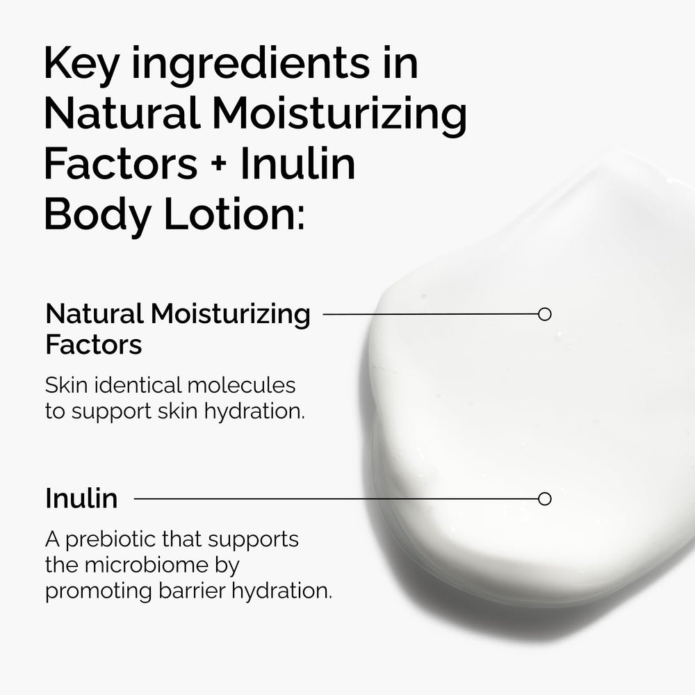 Label of The Ordinary Natural Moisturizing Factors + Inulin Body Lotion highlighting fragrance-free formula.