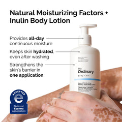 Texture close-up of The Ordinary body lotion showing lightweight, non-greasy feel.