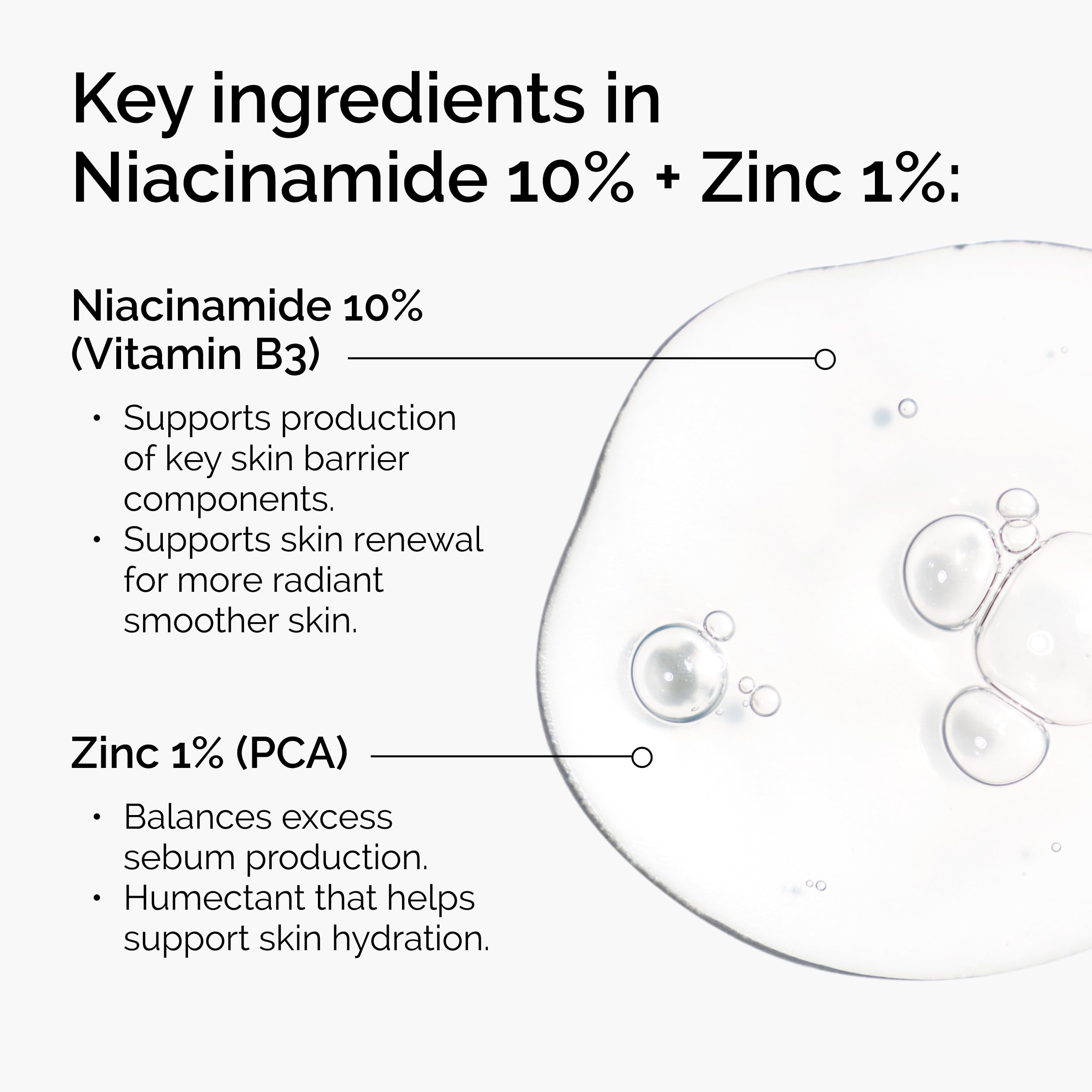 The Ordinary Niacinamide 10% + Zinc 1% serum on skin appears radiant and even.