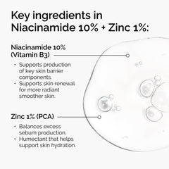 The Ordinary Niacinamide 10% + Zinc 1% serum on skin appears radiant and even.