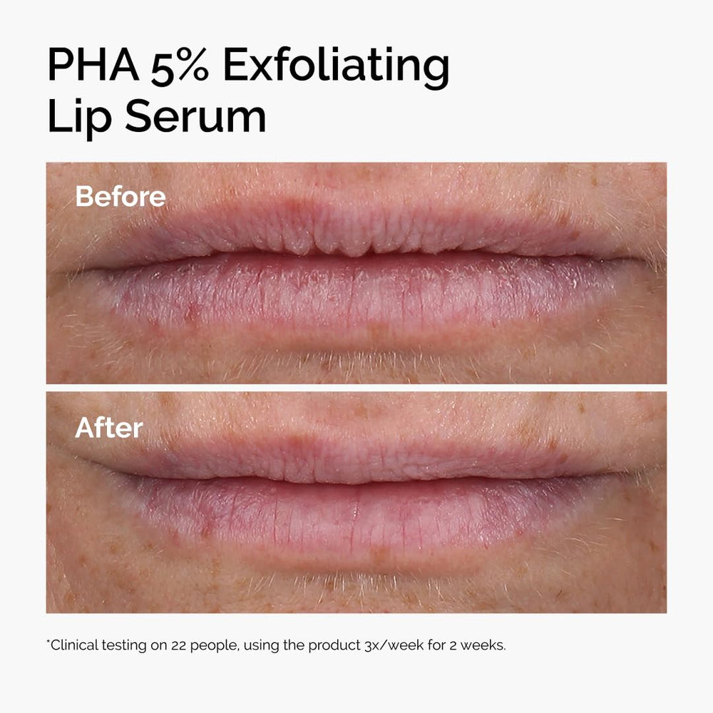 The Ordinary PHA lip serum texture swatch showing gentle exfoliation.