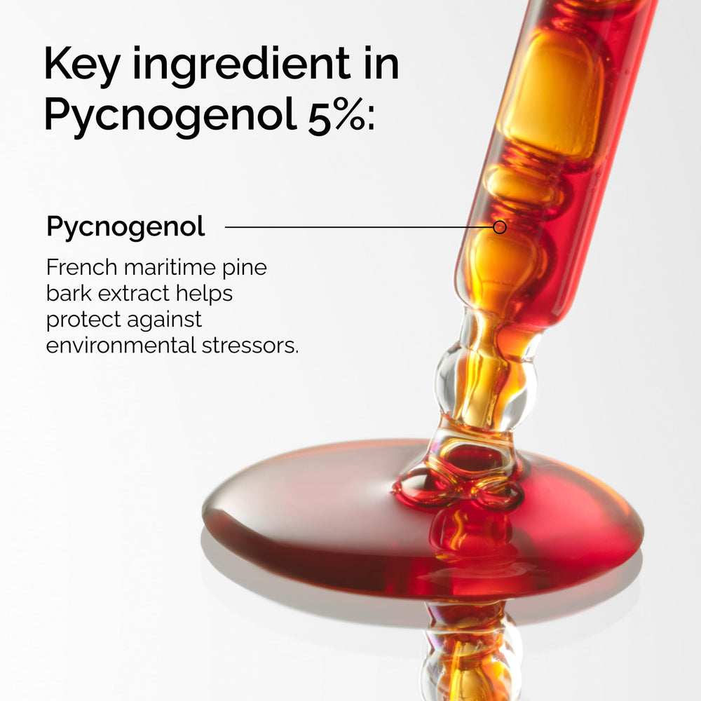 Close-up of the serum dropper showing antioxidant-rich formula for radiant skin.