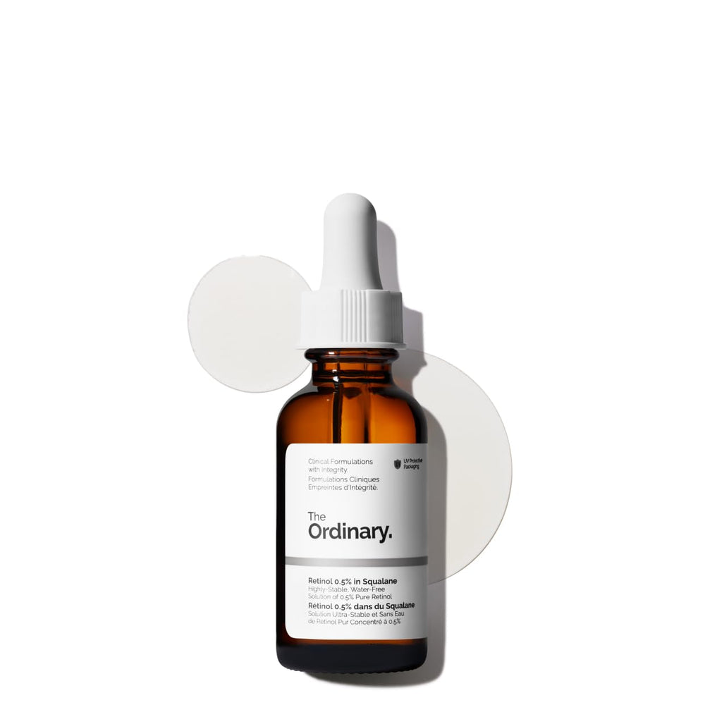 The Ordinary Retinol 0.5% in Squalane bottle ready for nightly routine and anti-aging support
