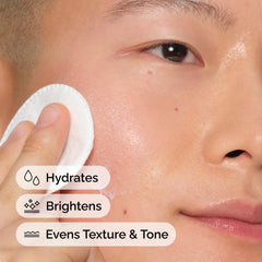 The Ordinary Saccharomyces Ferment 30% Milky Toner application on cheek highlights quick absorption.