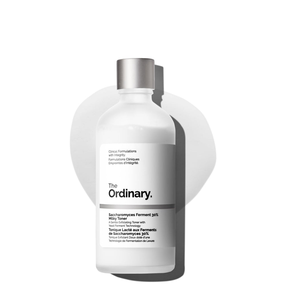 The Ordinary Saccharomyces Ferment 30% Milky Toner bottle close-up for hydration.