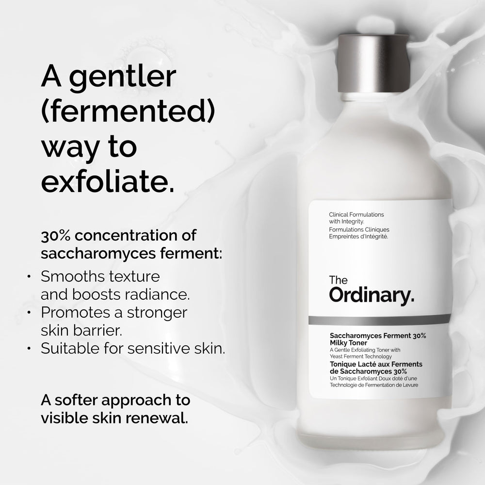The Ordinary Saccharomyces Ferment 30% Milky Toner hydration effect on skin surface.