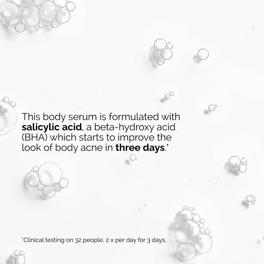 The Ordinary Salicylic Acid 0.5% Body Serum applied to skin highlights targeted spot treatment.