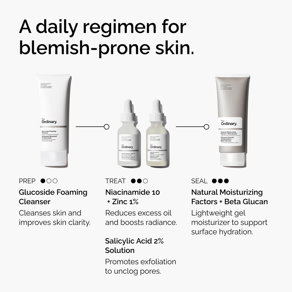 The Ordinary Salicylic Acid 2% bottle with skin application scene.