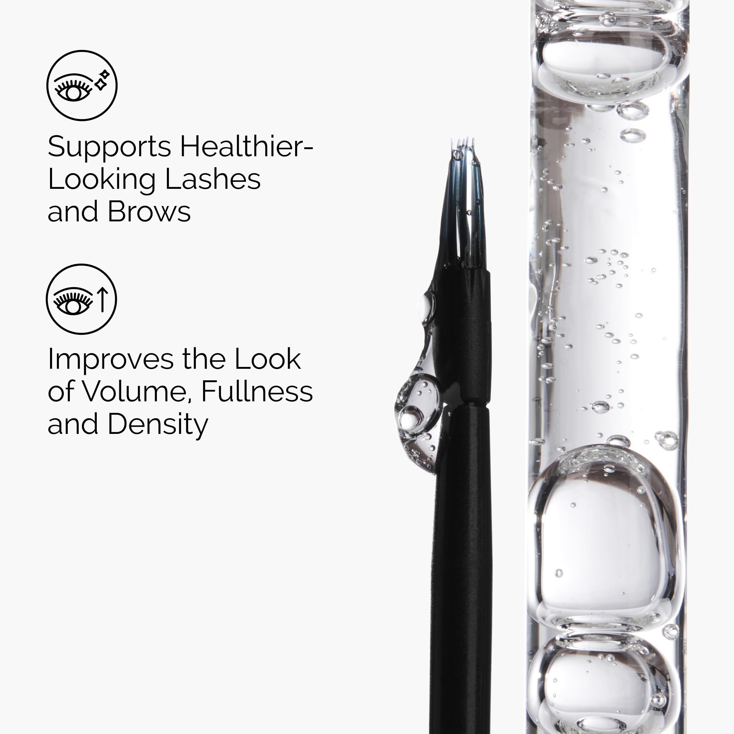 Close-up of serum being applied to lashes and brows for daily use