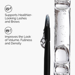 Close-up of serum being applied to lashes and brows for daily use