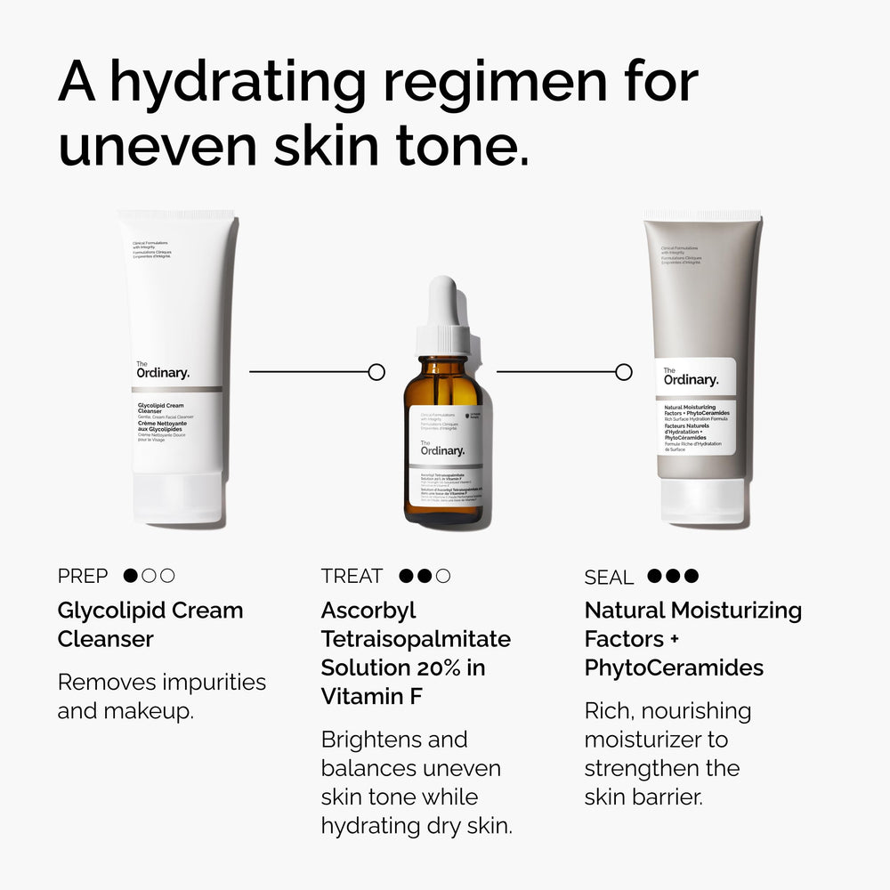 The Ordinary product in routine setting shows morning and evening use for balanced skin.