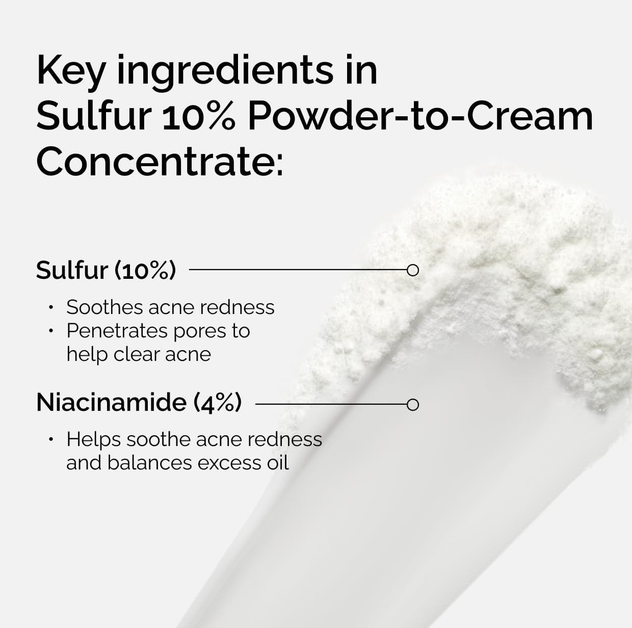 The Ordinary sulfur 10% applied on skin for discreet spot treatment.