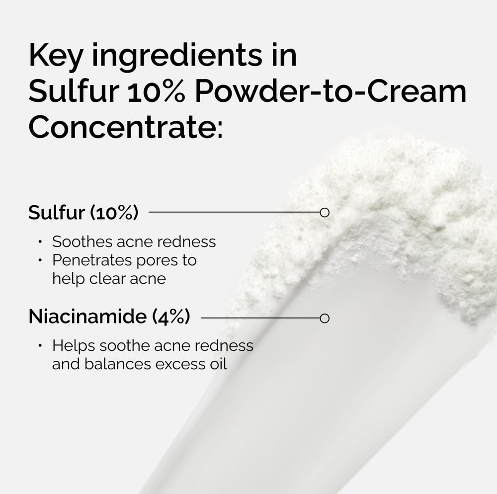 The Ordinary sulfur 10% applied on skin for discreet spot treatment.