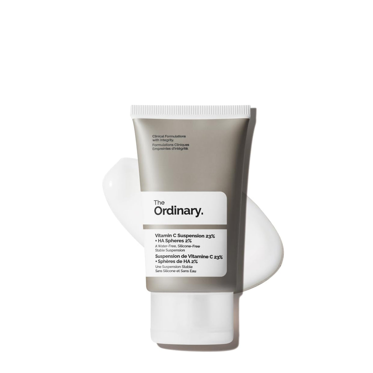 The Ordinary Vitamin C Suspension bottle pour showing brightening potential for dull skin