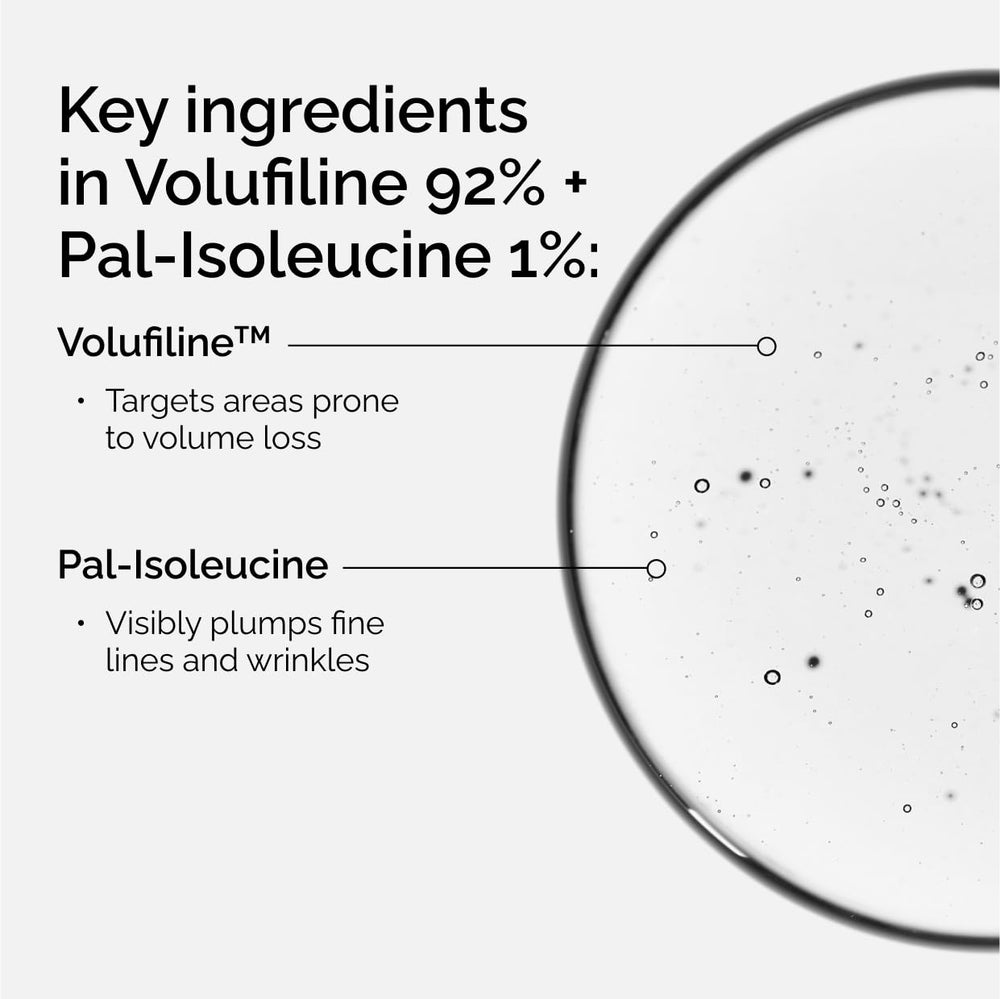 Close-up of The Ordinary Volufiline serum texture suggesting an oil-like base for density