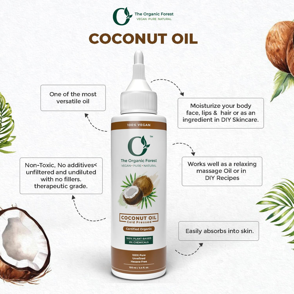 The Organic Forest coconut oil skin-application aids hydration and barrier support