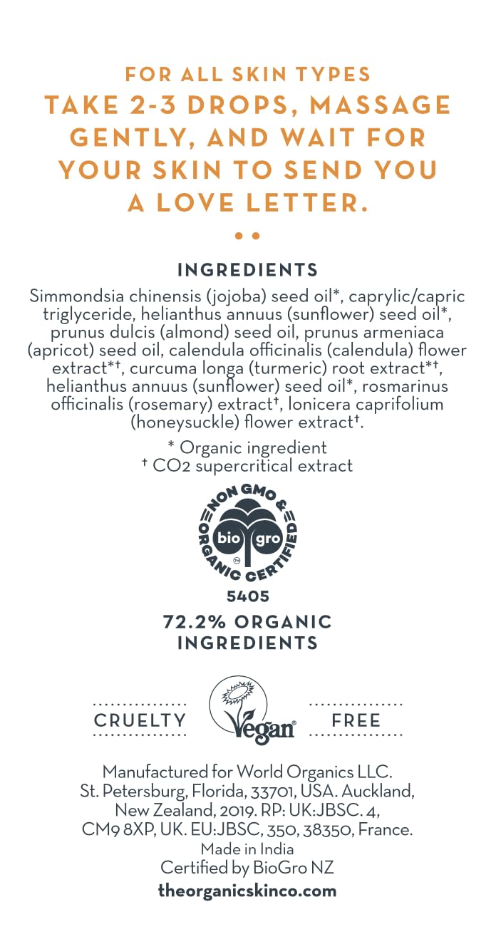 Close-up of turmeric and jojoba ingredients from The Organic Skin Co for balanced skincare.