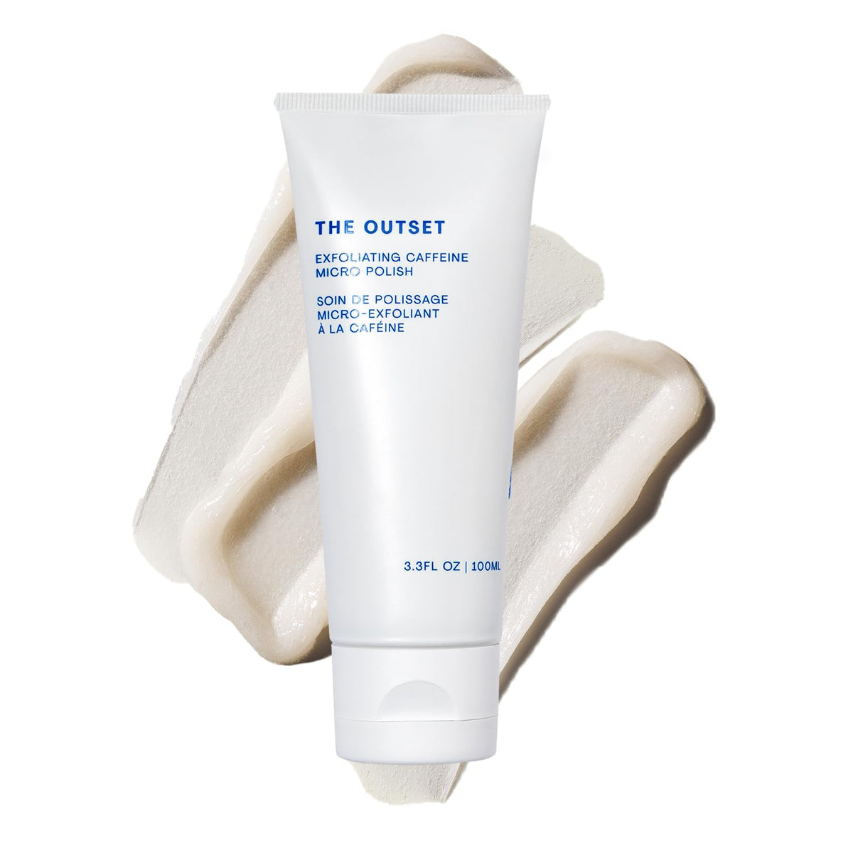 The Outset Exfoliating Caffeine Micro Polish packaging for daily use, fragrance-free.