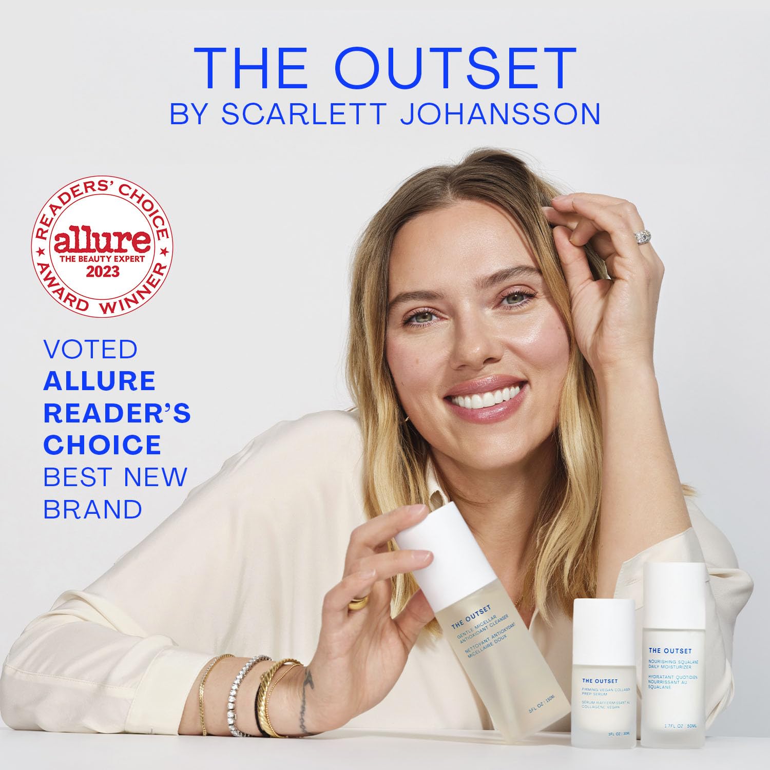 The Outset eye cream being applied under eye to reduce appearance of fine lines.