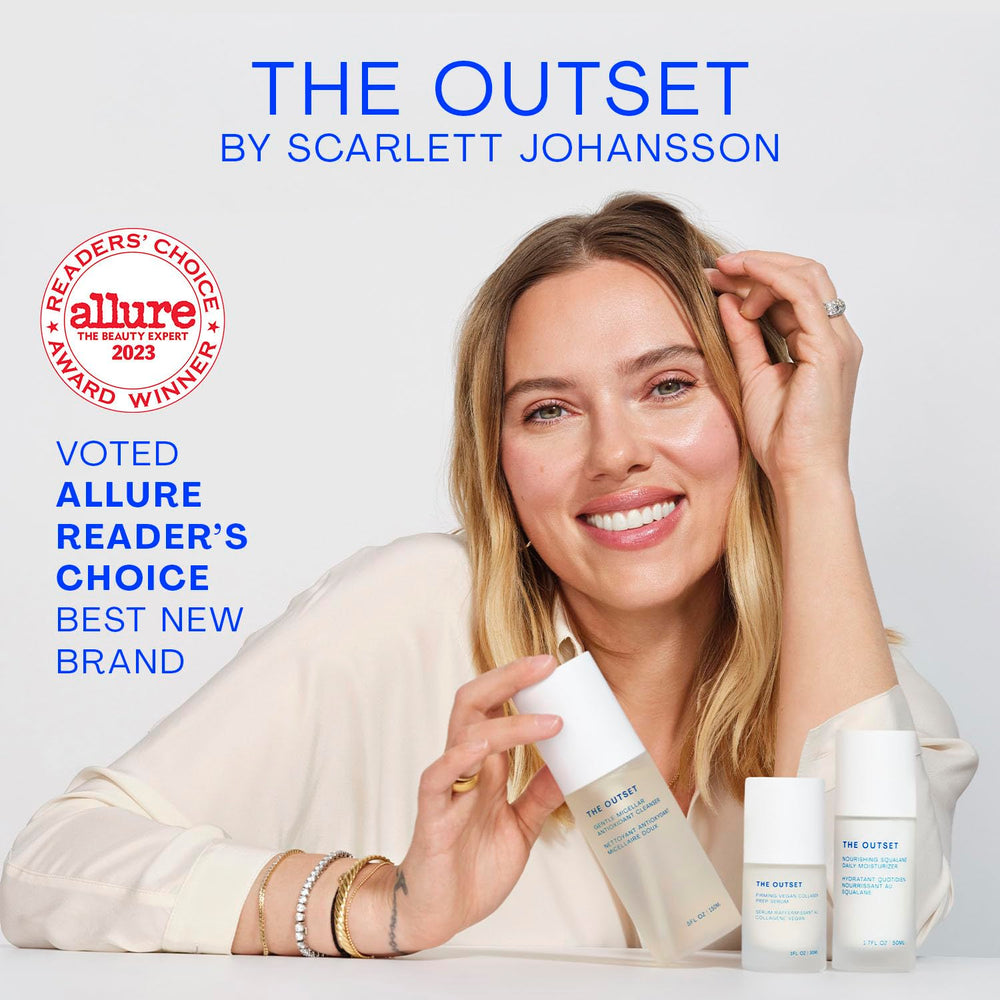 The Outset eye cream being applied under eye to reduce appearance of fine lines.