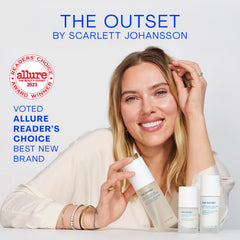 The Outset eye cream being applied under eye to reduce appearance of fine lines.