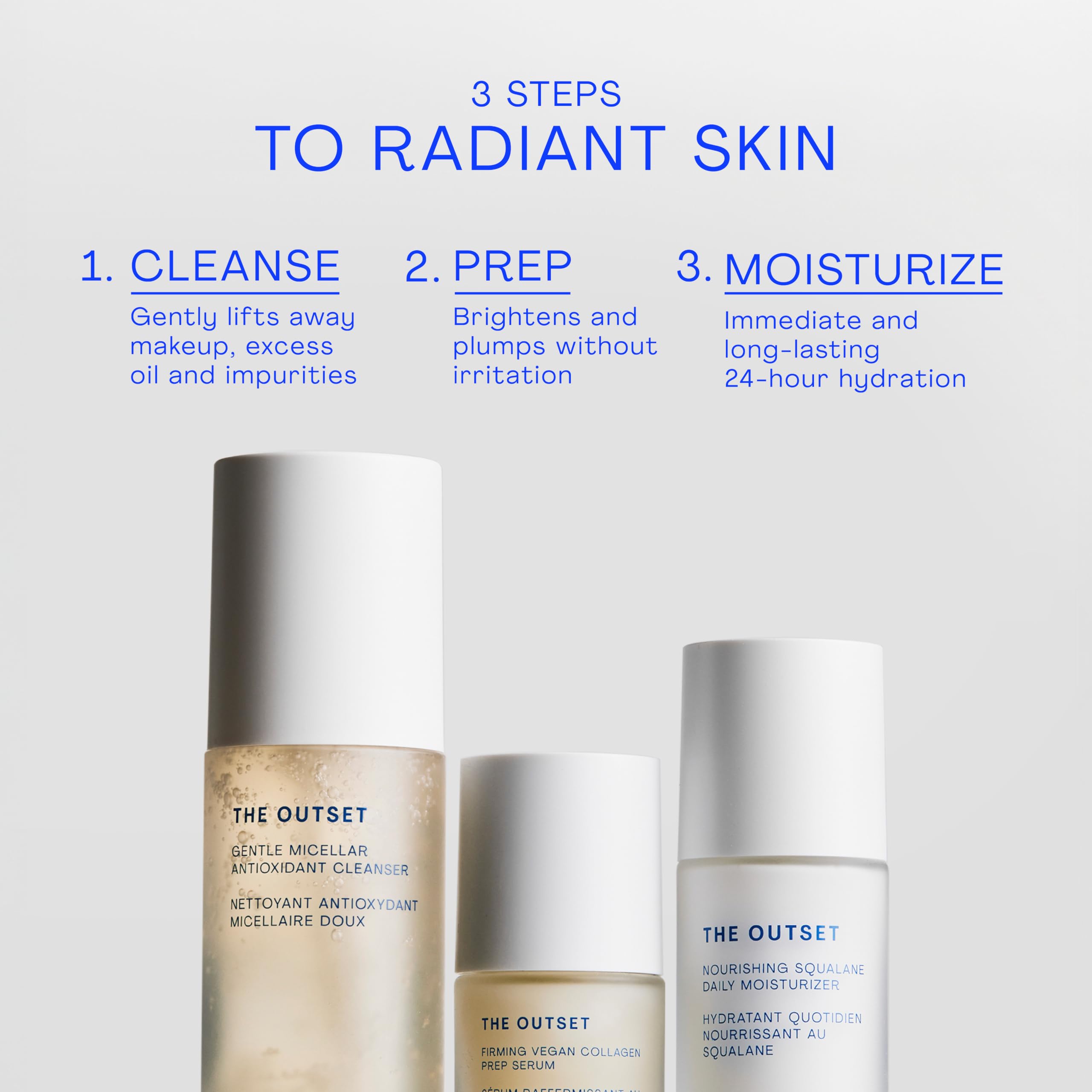 The Outset firming vegan collagen serum on-skin glow captures immediate radiance possibility.