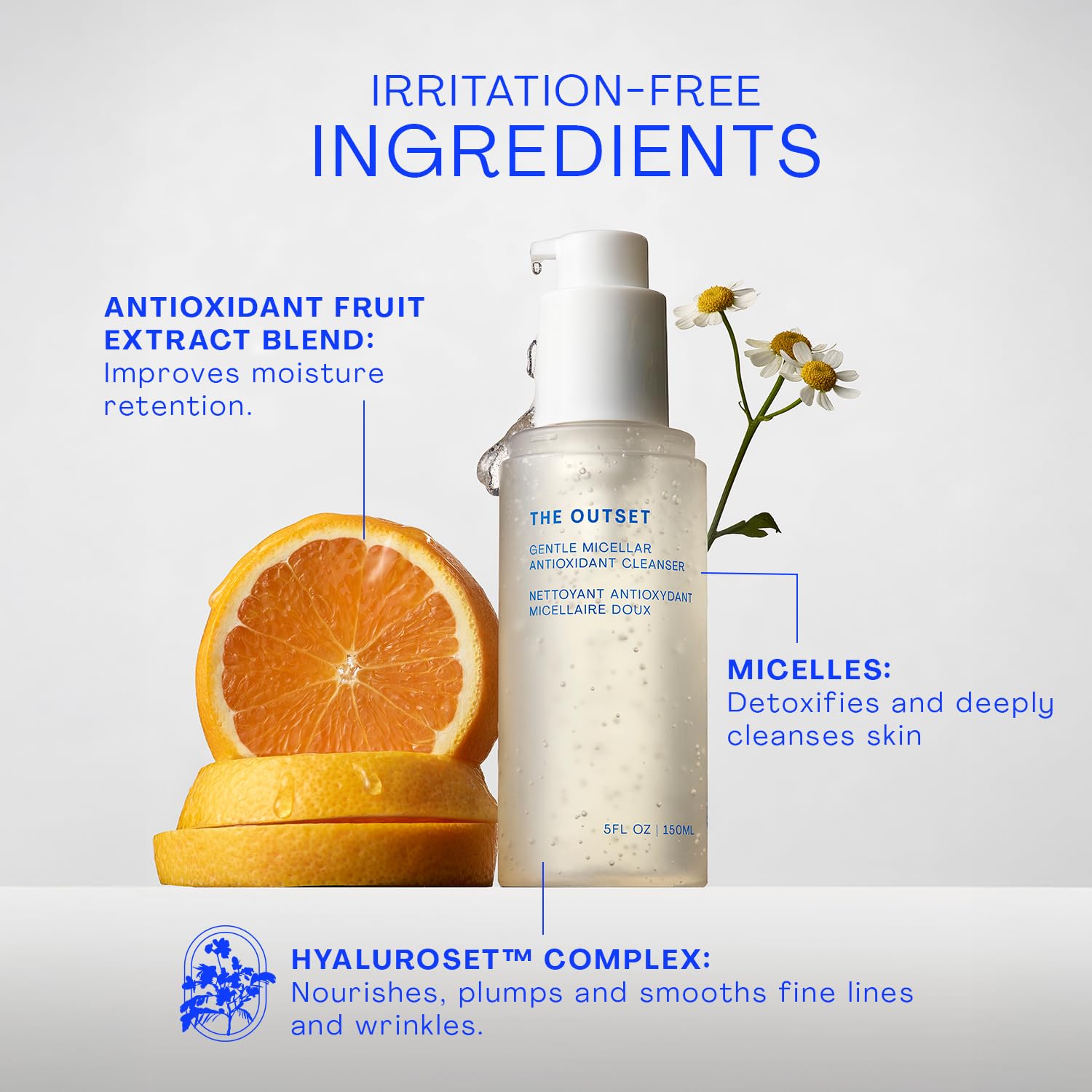 The Outset Gentle Micellar Cleanser foaming-lather close-up—non-stripping, refreshing cleanse.
