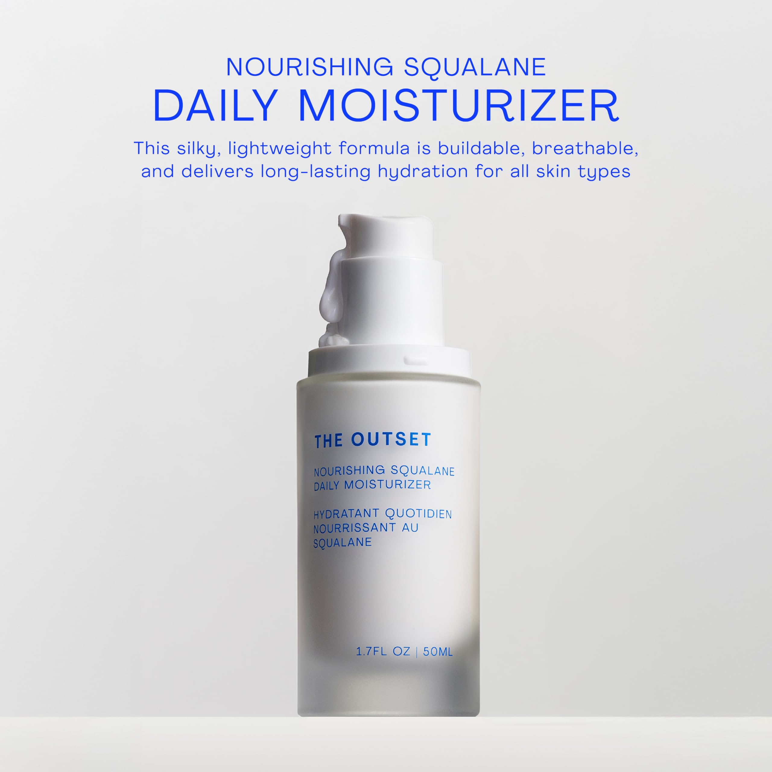 The Outset Nourishing Squalane Daily Moisturizer cream swirl highlights fast-absorbing moisture for calm skin.
